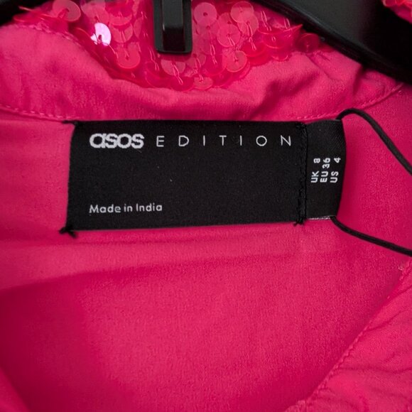 NWT ASOS EDITION sequin mini shirt dress in hot pink (US size 4) - Picture 5 of 7